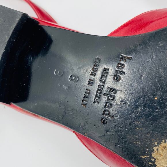 Kate Spade New York Red Leather Square Toe Slingback Flats Buckle Detail Size 8 - Picture 8 of 8